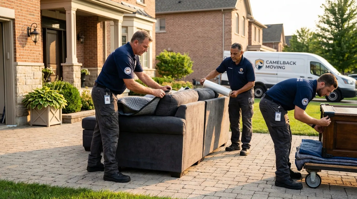 Large estate moving crew wrapping furniture in Samson, AL